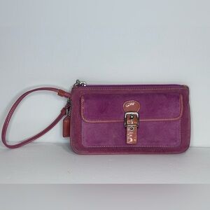Coach Purple Suede Wristlet with Pink Leather Trim
